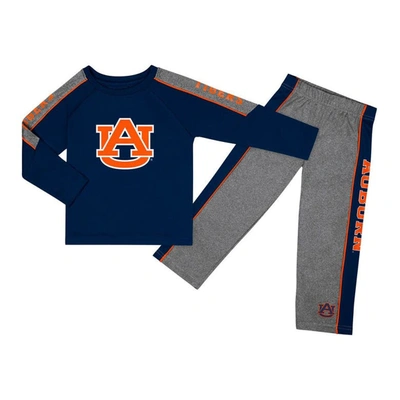 Colosseum Kids' Toddler  Navy/heather Gray Auburn Tigers Logo Raglan Long Sleeve T-shirt & Pants Set