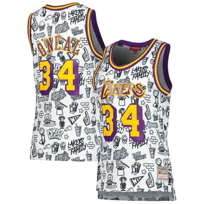 Mitchell & Ness Shaquille O'neal White Los Angeles Lakers 1996 Doodle Swingman Jersey