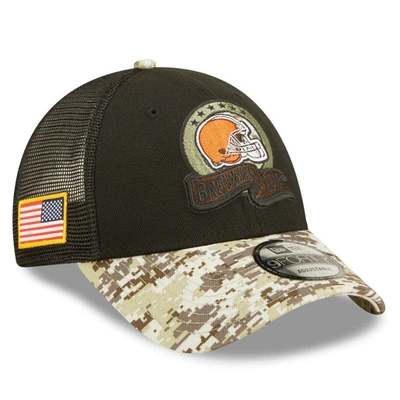 New Era Men's  Black, Camo Cleveland Browns 2022 Salute To Service 9forty Snapback Trucker Hat In Black,camo