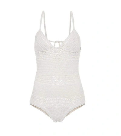 She Made Me Crochet-knit One-piece Swimsuit In White