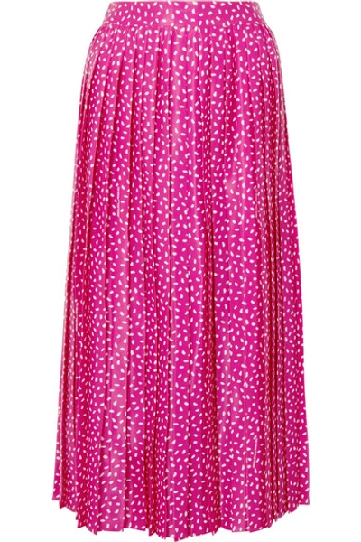 Off-white Cropped Pleated Satin Wide-leg Pants In Fuchsia