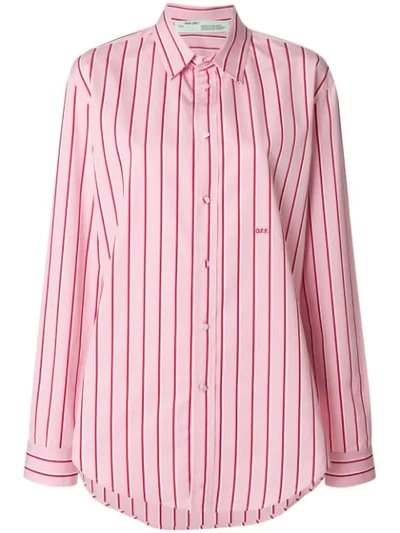 Off-white Striped Button-front Blouse In Pink