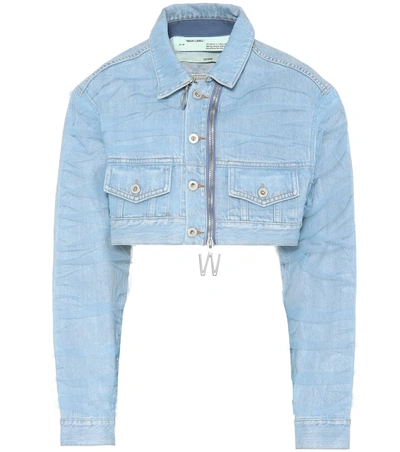 Off-white Cropped Zip-front Jean Jacket In Blue