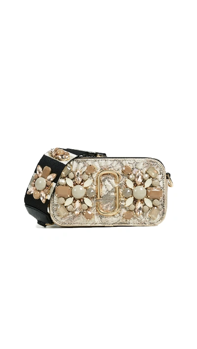 Marc Jacobs Snapshot Beaded Brocade Camera Crossbody Bag In Beige Multi/gold