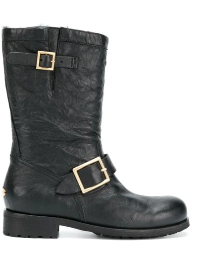 Jimmy Choo Biker - Lined Black Leather Biker Boots With Shearling Lining