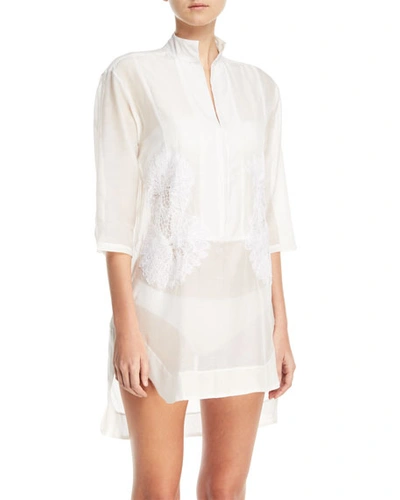 Lila.eugenie Empress 3/4-sleeves Voile Coverup Shirtdress Coverup