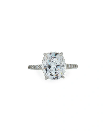 Fantasia By Deserio Oval Cz Solitaire Ring W/pave Band