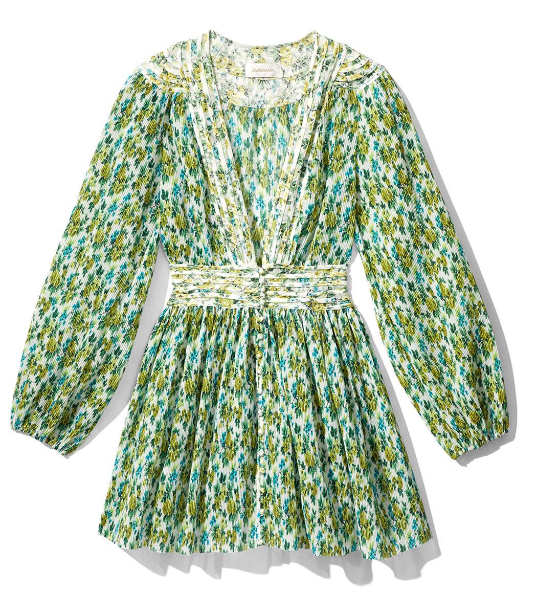zimmermann golden plisse mini dress
