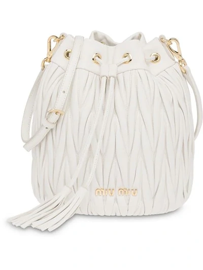Miu Miu Quilted Leather Bucket Bag In White