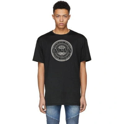 Balmain Circular Logo-print Cotton T-shirt In Black