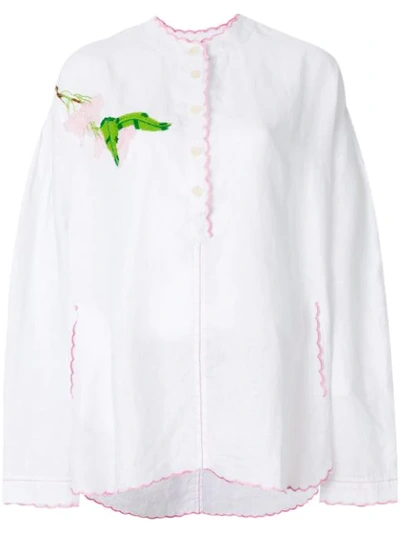 Natasha Zinko Linen Embroidered Long Sleeve Tunic In White