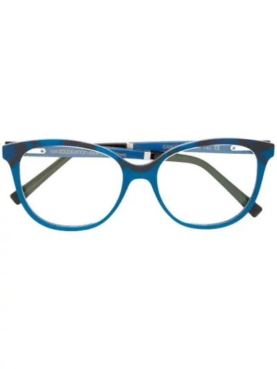 Gold And Wood Cat Eye Glasses In Blue