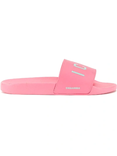 Dsquared2 Pink Icon Rubber Sliders In Pink