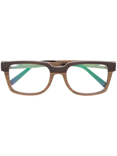 Gold And Wood Square Framed Glasses