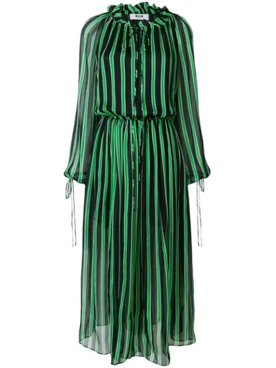Msgm Chiffon Puffed Sleeve Long Dress In Multicolor