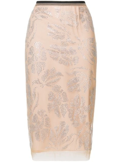 N°21 Cristal Embellished Tulle Skirt In Biscotto