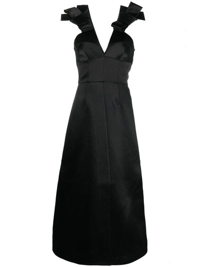 Jil Sander Bow Detail Shiny Satin Dress In Black