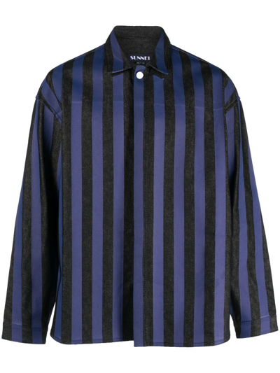 Sunnei Striped Long-sleeve Shirt In Blue