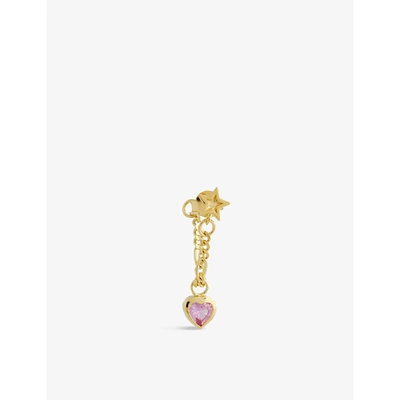 Anna + Nina Heart And Star Zirconia And 14ct Gold-plated Sterling-silver Earring In Pink