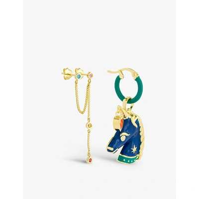 Anna + Nina Riding On The Rainbow 14ct Yellow Gold-plated Sterling-silver Earrings Set In Goldplated