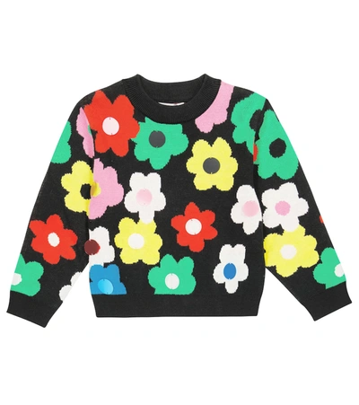 Stella Mccartney Kids' Floral Intarsia Cotton & Wool Sweater In Nera