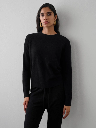 White + Warren Cashmere Rib Trim Sweatshirt In Black