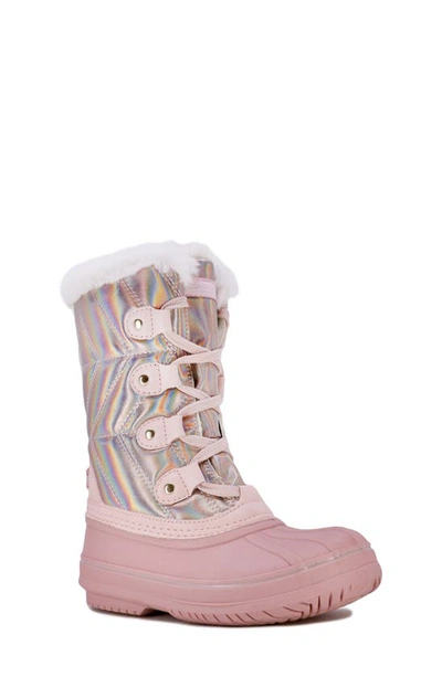 London Fog Kids' Little Girls Ely Faux Fur Iridescent Warm Boot In Rose Gold