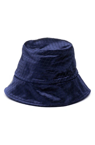 Eugenia Kim Navy Pann Velvet Birdcage Veil Bucket Hat In Navy/ Black