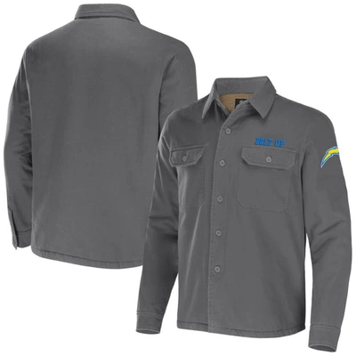 Nfl X Darius Rucker Collection By Fanatics Gray Los Angeles Chargers Canvas Button-up Shirt Jacket