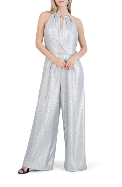 Donna Ricco Halter Neck Jumpsuit In Silver