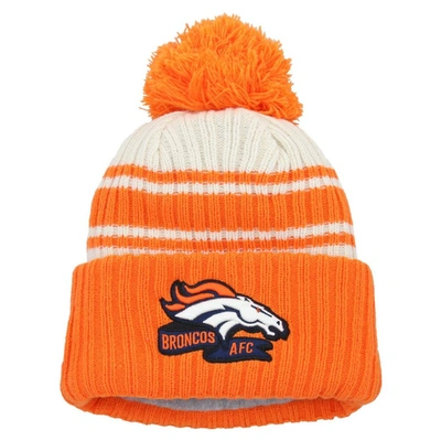 New Era Kids' Youth   Cream/orange Denver Broncos 2022 Sideline Sport Cuffed Pom Knit Hat