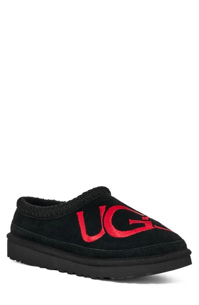 Ugg Men's Tasman Braid Embroidered Logo Slippers Men's Shoes In Black/ Samba Red