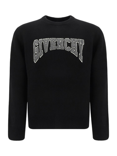 Givenchy Flocked Logo Crewneck Knit Jumper In Black