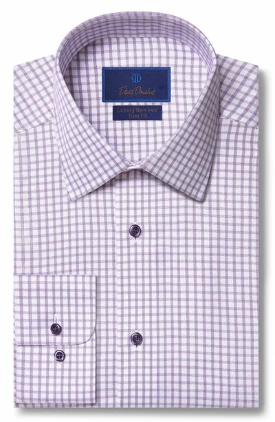 David Donahue Luxury Trim Fit Non-iron Cotton Dress Shirt In White/purple