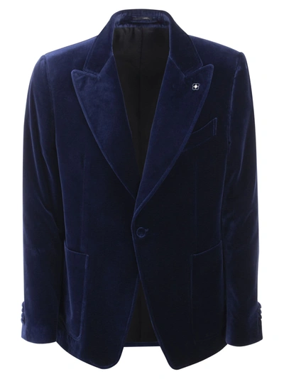 Lardini Velvet Jacket In Midnight Blue