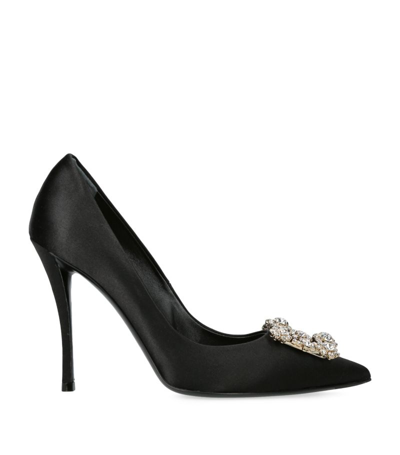 Roger Vivier Flower Strass Satin Pumps In Black