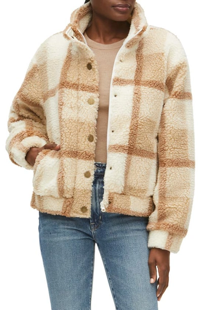 Michael Stars Rose Plaid Faux Shearling Jacket In Natural Combo