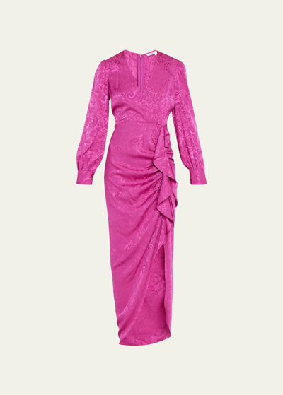 Veronica Beard Weiss Printed Long Sleeve Ruffle Maxi Dress In Pink