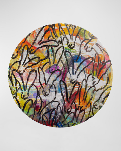 Hunt Slonem Totem Bunnies 15" Round Lacquer Placemat In Multi