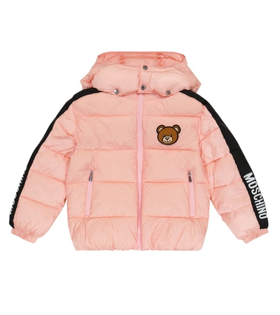 Moschino Kids' Teddy Bear-appliqué Logo-tape Padded Shell Jacket 8-14 Years In Pink