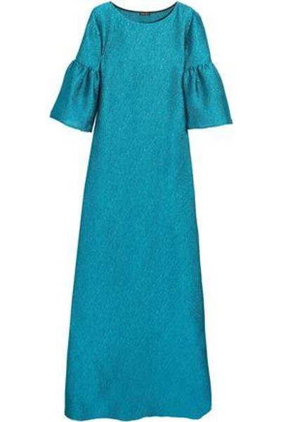 Reem Acra Woman Metallic Cloqué Gown Turquoise