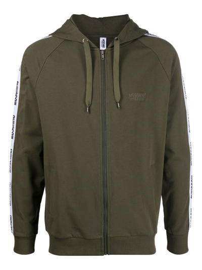 Moschino Men's Logo-tape Raglan Zip Hoodie In Green