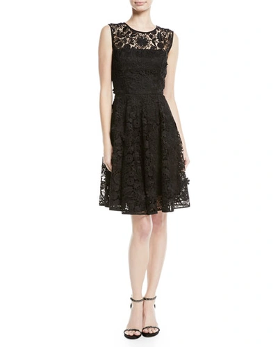 Milly Becky 3d Lace A-line Dress In Black