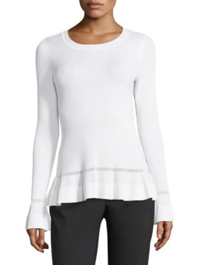 Michael Michael Kors Stitch Textured Bell-sleeve Top In White