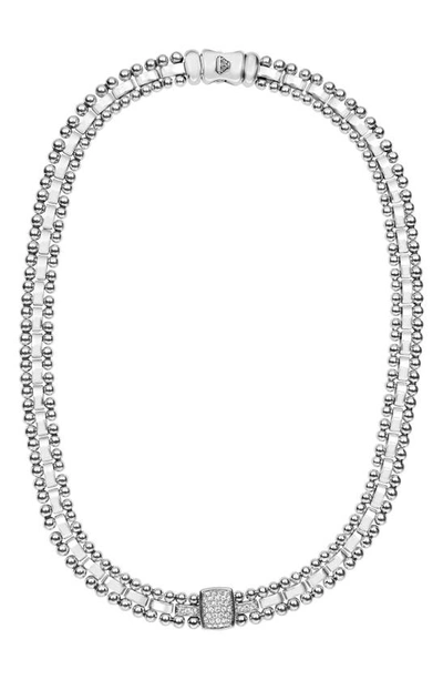 Lagos Sterling Silver Caviar Spark Diamond Station Collar Necklace, 18 In White/silver