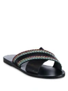 Ancient Greek Sandals Thais Raffia Crossover Vachetta Leather Slide Sandals In Black Multi