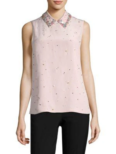 Miu Miu Embroidered Button-back Blouse In Light Pink