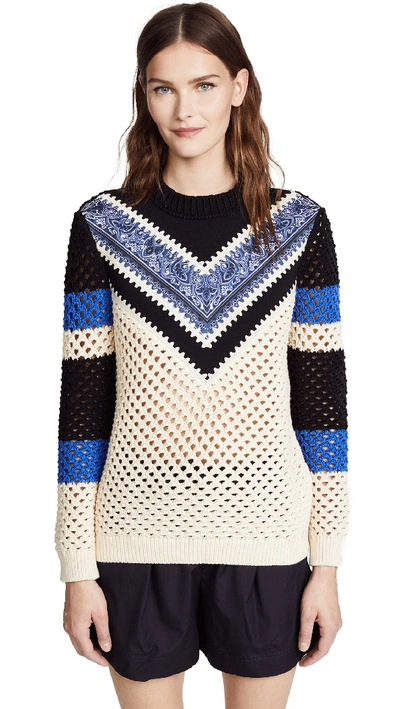 Red Valentino Fisherman Chevron Pullover With Paisley Print In Ecru