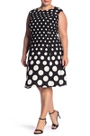 London Times Petite Polka-dot Fit & Flare Dress In Black/white
