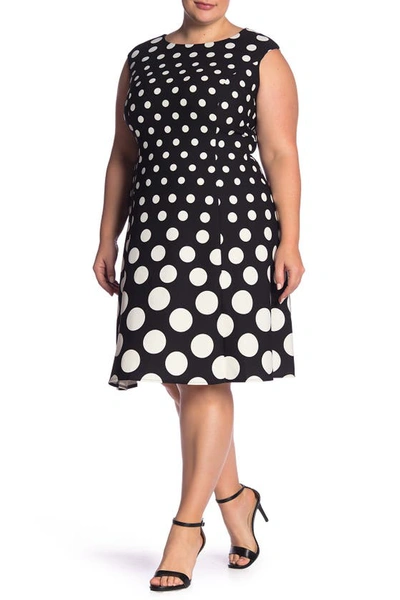 London Times Petite Polka-dot Fit & Flare Dress In Black/white